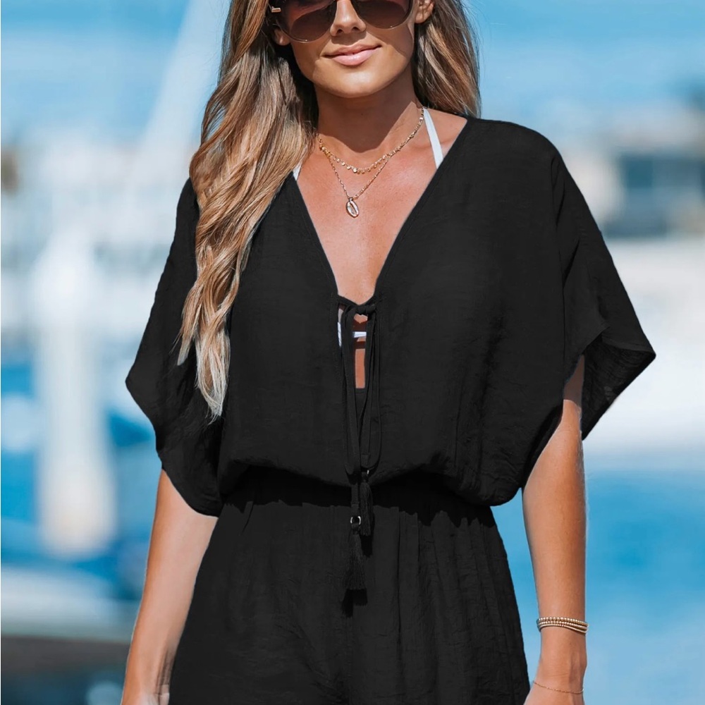 Cupshe Black Women's Romper/Swim Cover-Up